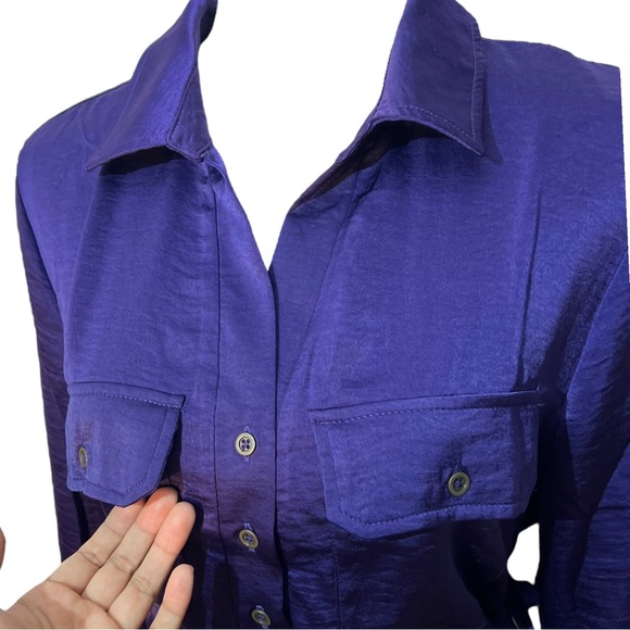 Lucky Brand Purple Long Sleeve Button Up Belted Midi Dress NEW Large - Picture 2 of 5